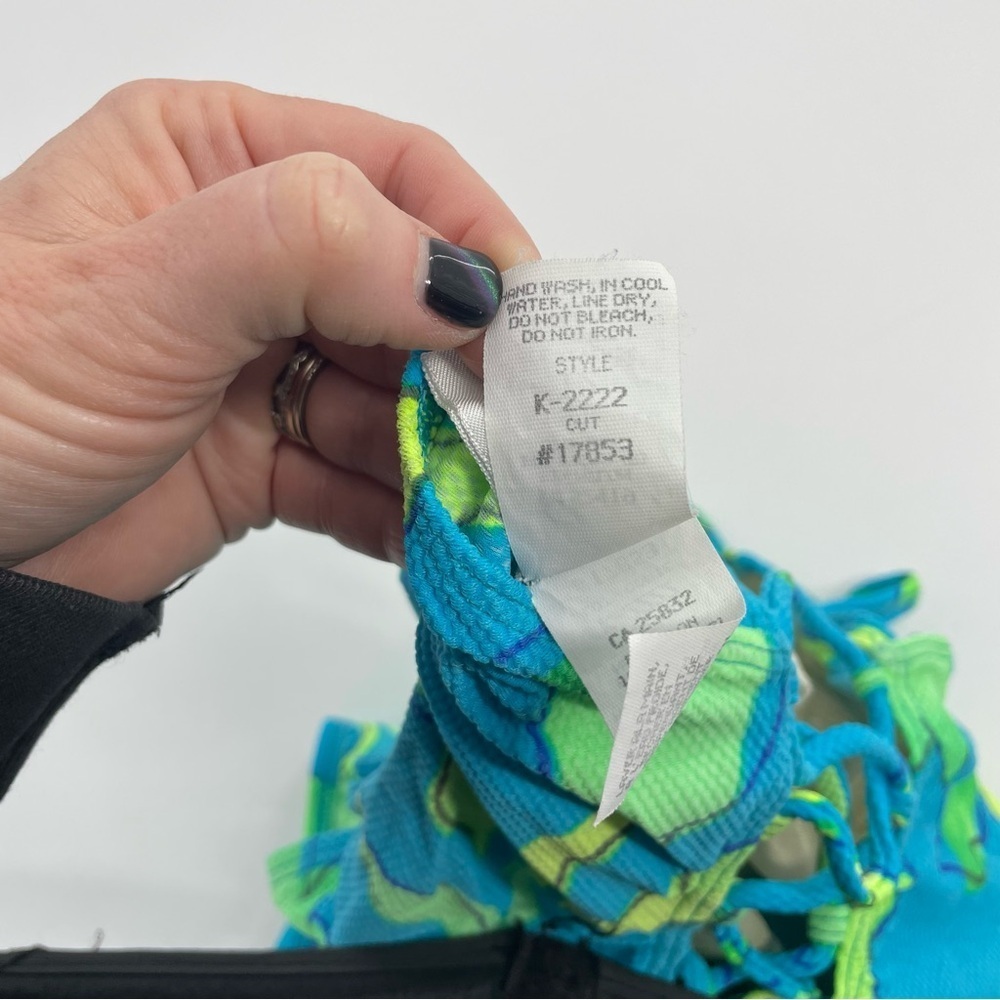 La Blanca Vtg Cheeky 80s 90s High Cut Aqua Blue Neon Green One‎ Piece Swim 12 - Picture 11 of 12